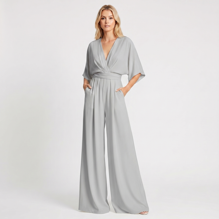 Women's Deep V Neck Wide Leg Jumpsuit