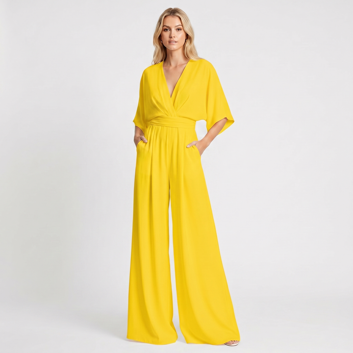 Women's Deep V Neck Wide Leg Jumpsuit