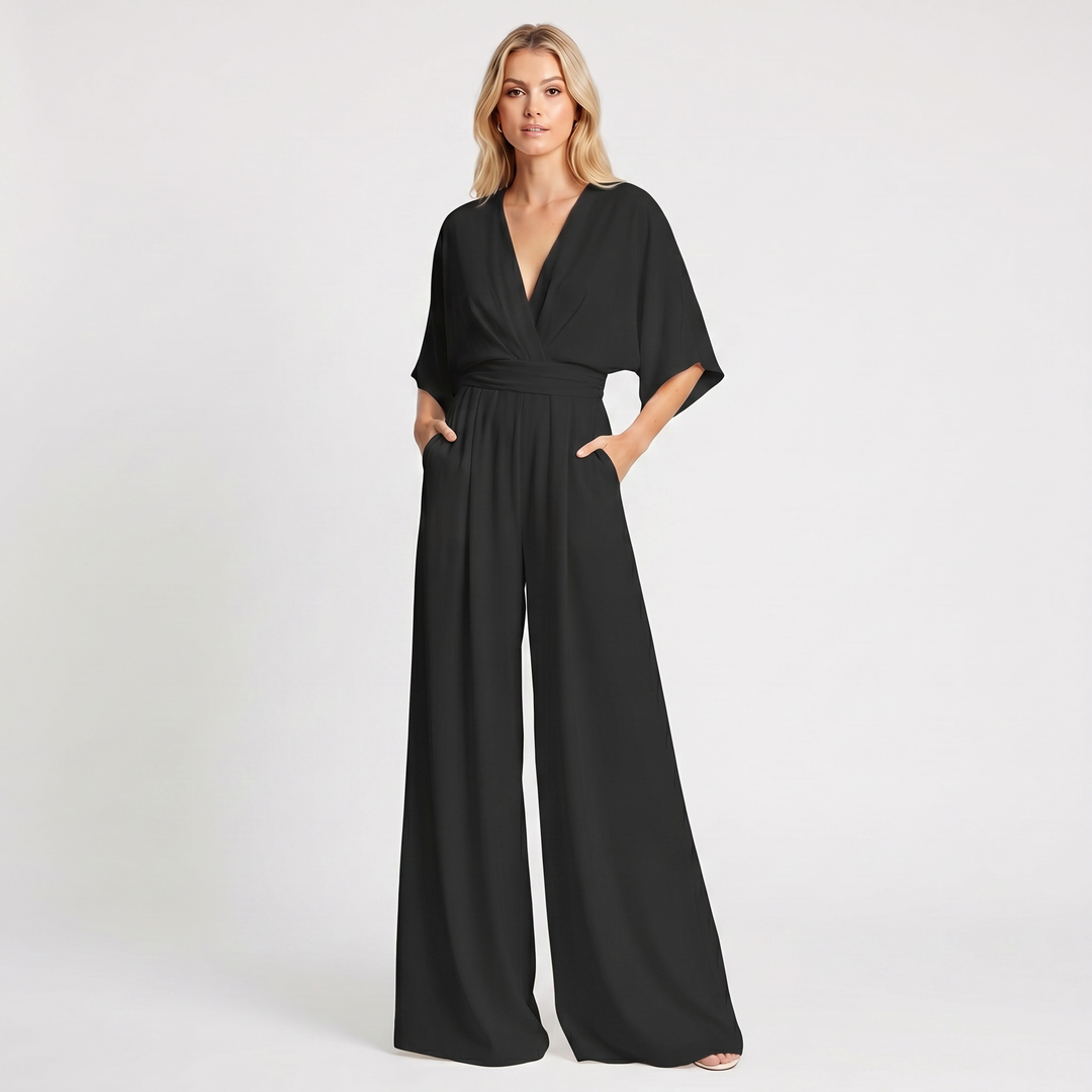 Women's Deep V Neck Wide Leg Jumpsuit