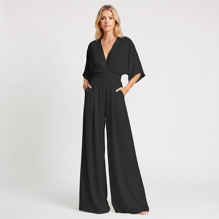 Women's Deep V Neck Wide Leg Jumpsuit