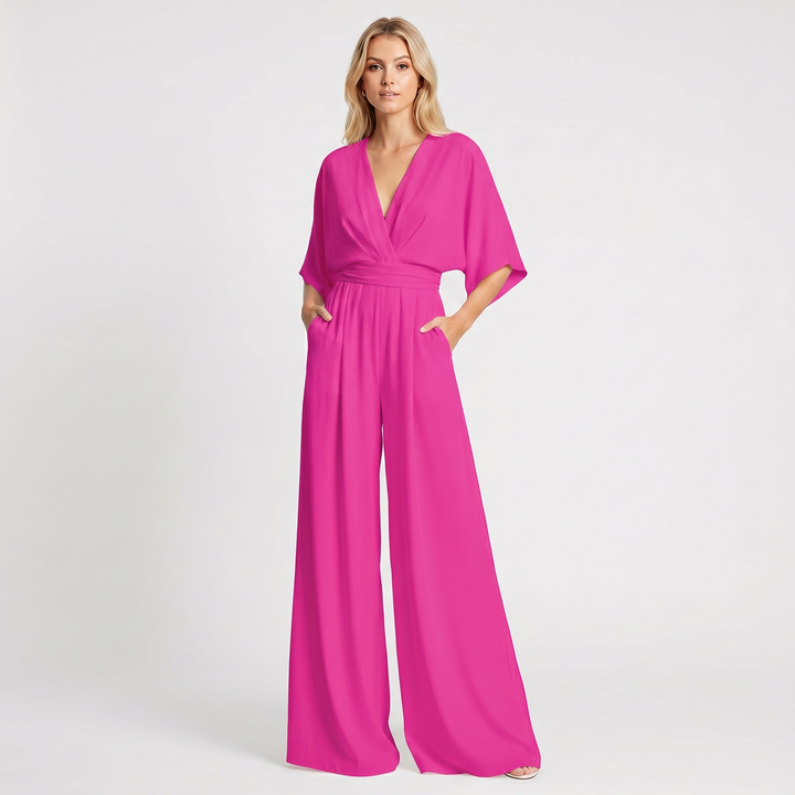 Women's Deep V Neck Wide Leg Jumpsuit