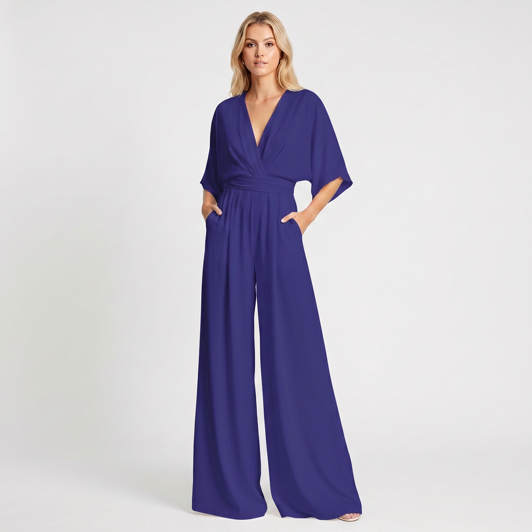 Women's Deep V Neck Wide Leg Jumpsuit