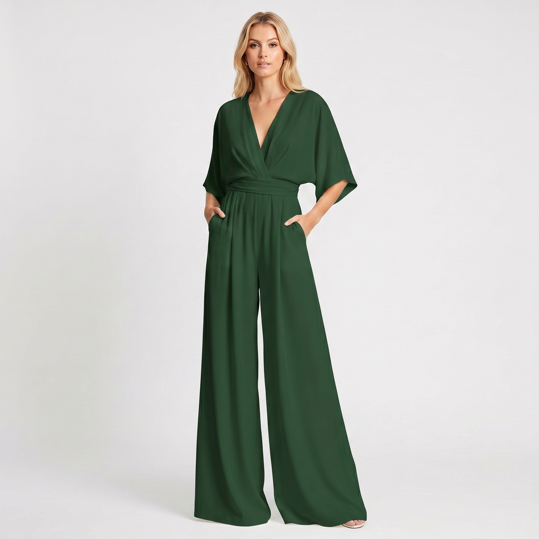 Women's Deep V Neck Wide Leg Jumpsuit