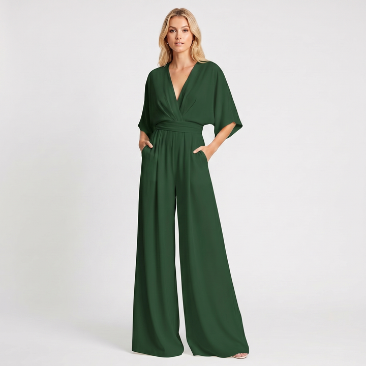 Women's Deep V Neck Wide Leg Jumpsuit