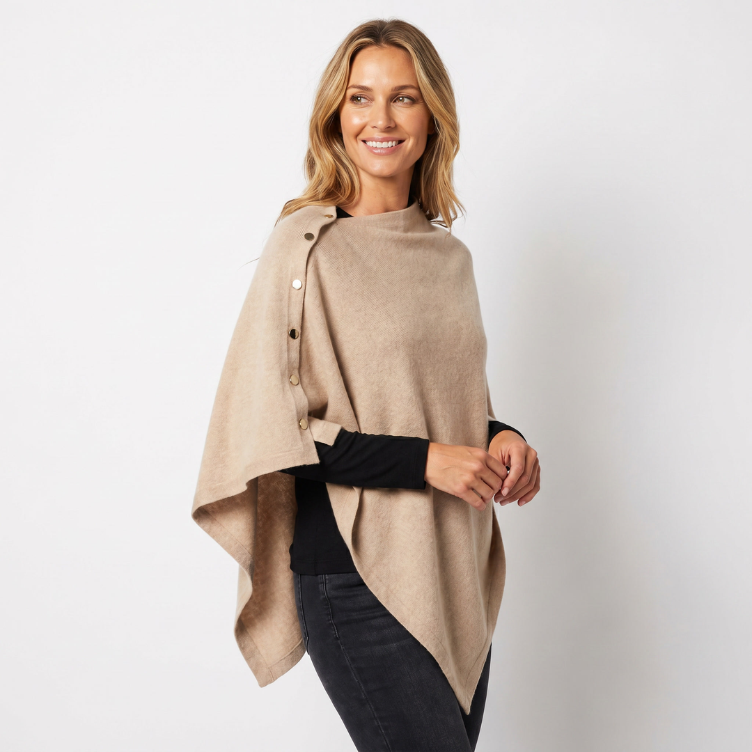 Women's Shawl Knit Button Poncho Cape
