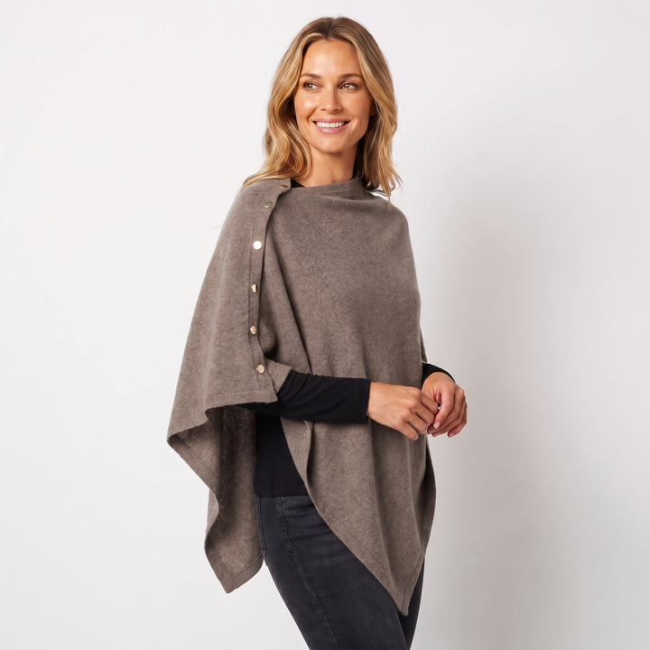Women's Shawl Knit Button Poncho Cape