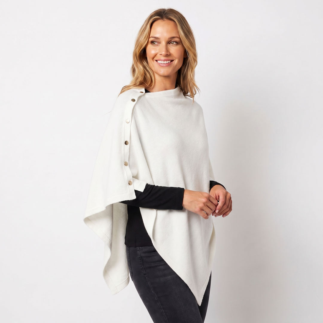 Women's Shawl Knit Button Poncho Cape