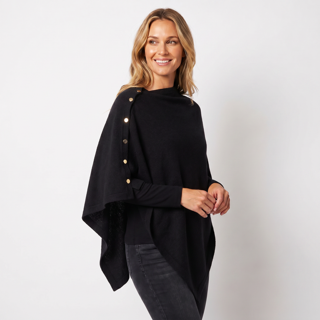 Women's Shawl Knit Button Poncho Cape