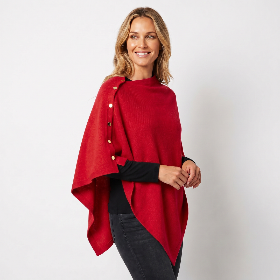 Women's Shawl Knit Button Poncho Cape