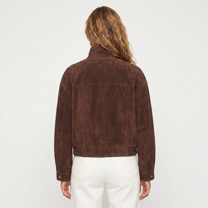 Women's Faux Suede Button Bomber Jacket