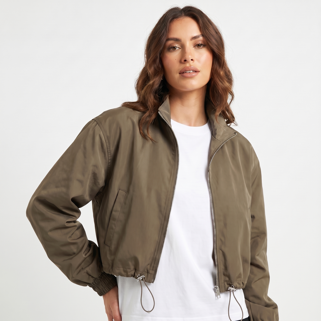 Women's Cropped Windbreaker Zip Up Bomber Jacket