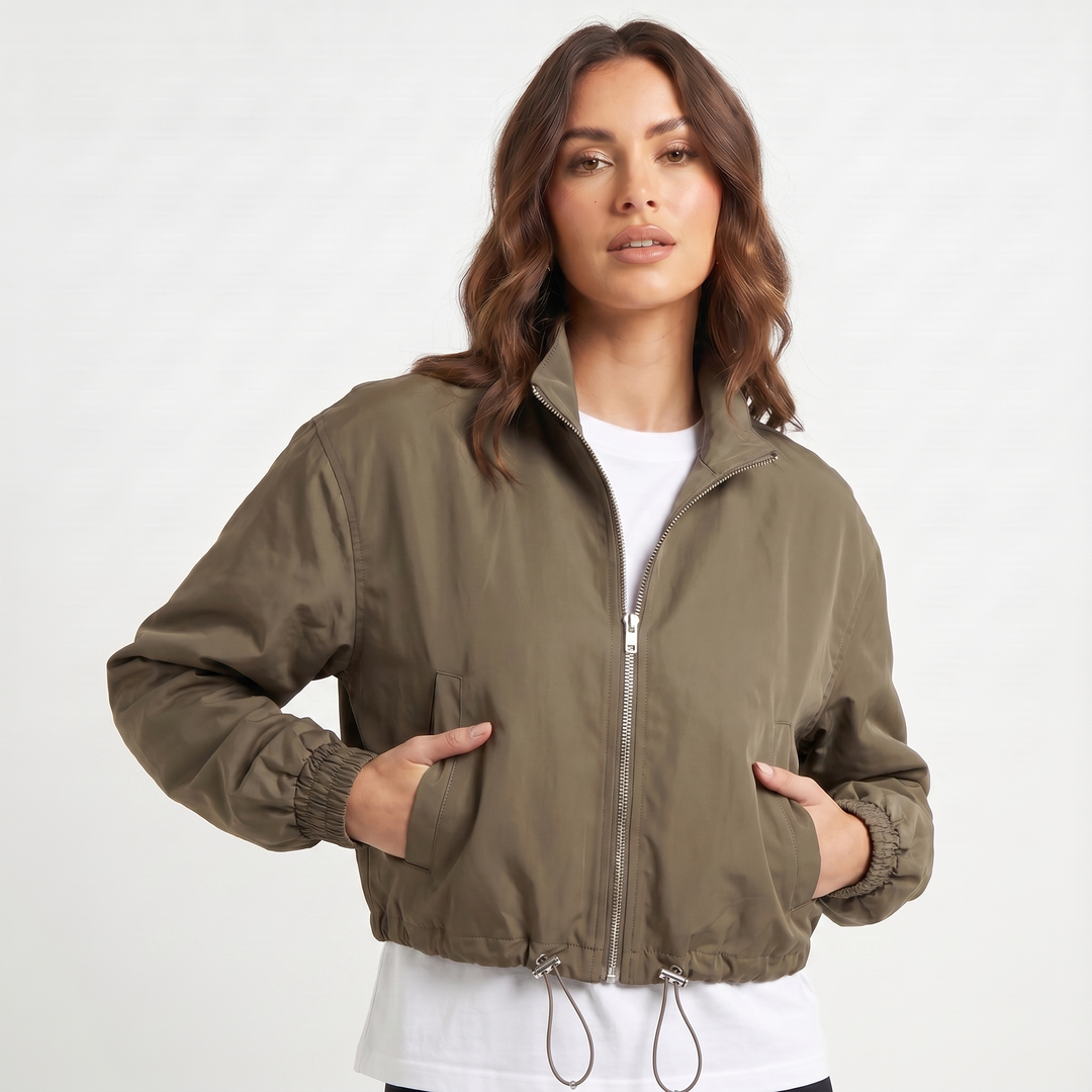 Women's Cropped Windbreaker Zip Up Bomber Jacket