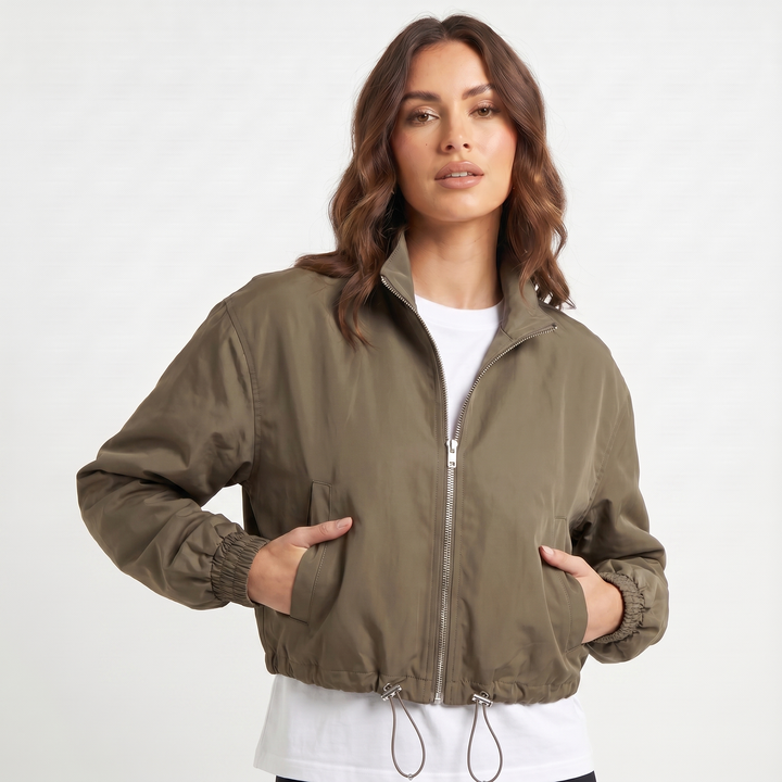 Women's Cropped Windbreaker Zip Up Bomber Jacket