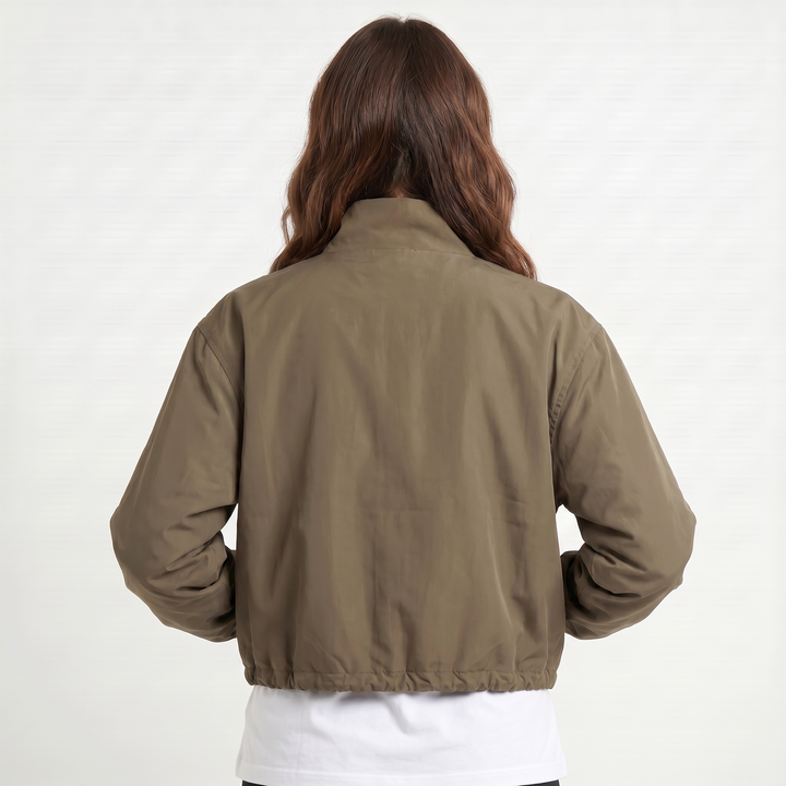 Women's Cropped Windbreaker Zip Up Bomber Jacket