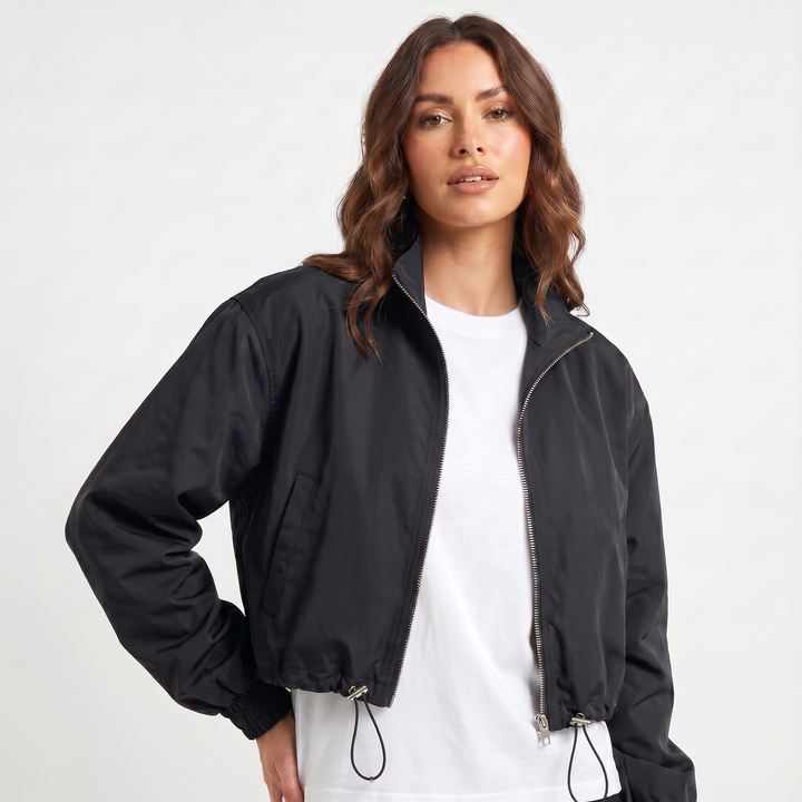 Women's Cropped Windbreaker Zip Up Bomber Jacket