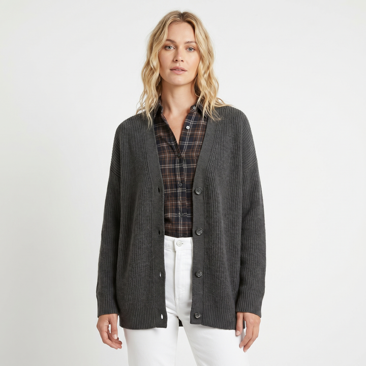 Cardigans For Women – Oversized Ribbed V-Neck Knit