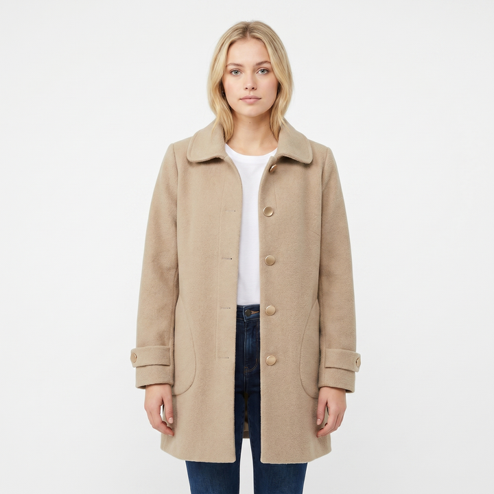 Womens Car Coat – Brushed Single-Breasted Mid-Length