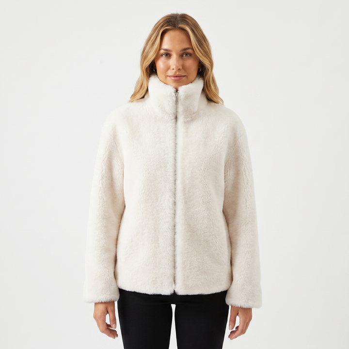 Ladies Sherpa Jacket – Stand Collar Two-Way Zip