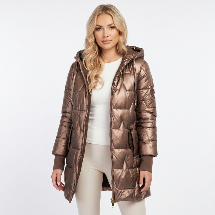 Womens Longline Puffer Jacket – Hooded Quilted Zip Up