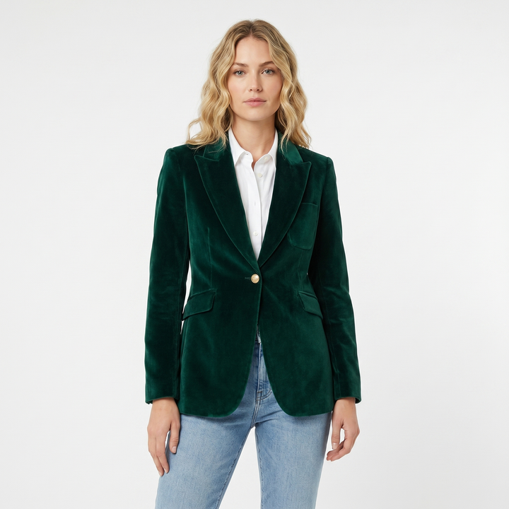 Womens Velvet Blazer – Single-Breasted Peak Lapel