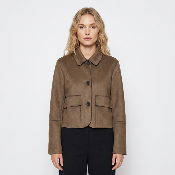 Brown Suede Jacket – Cropped Collared Button Up
