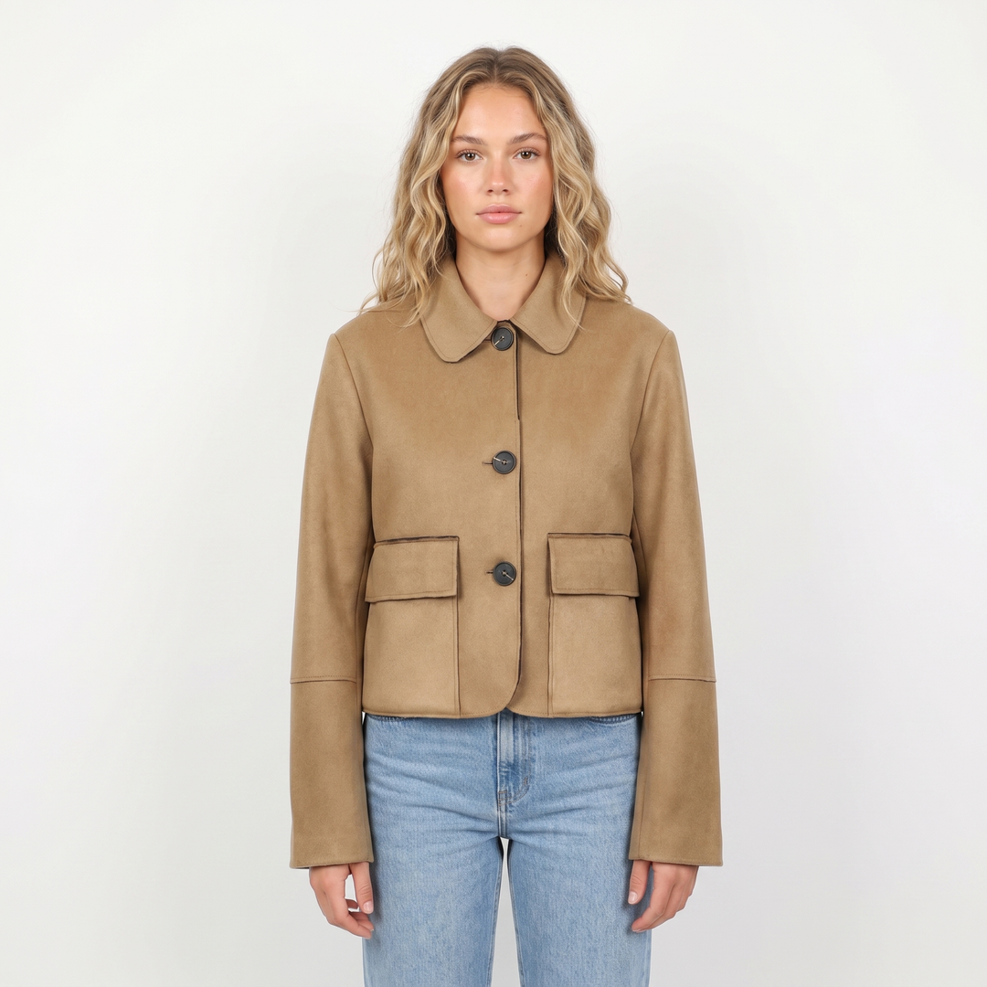 Brown Suede Jacket – Cropped Collared Button Up