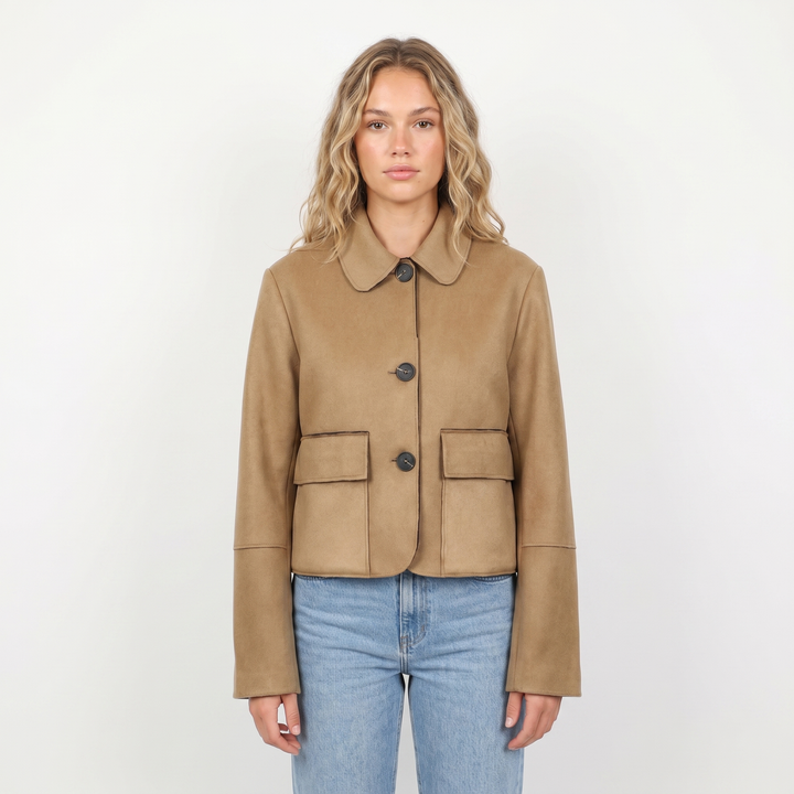 Brown Suede Jacket – Cropped Collared Button Up