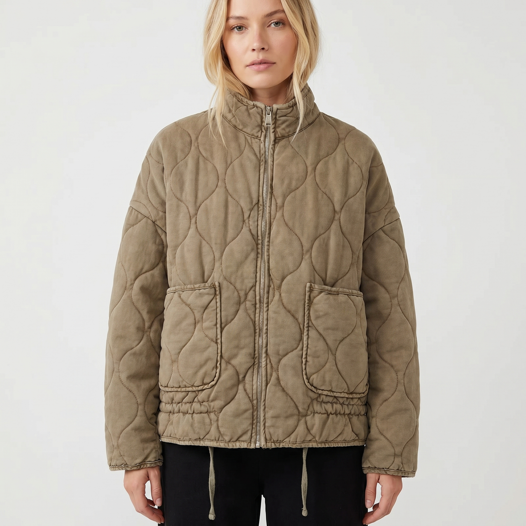 Womens Quilted Anorak – Utility Stand Collar Zip Up