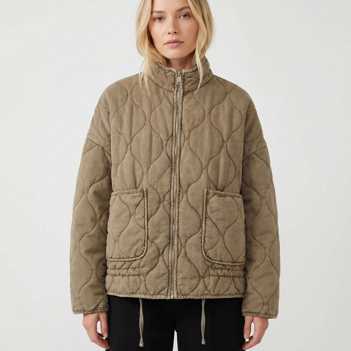 Womens Quilted Anorak – Utility Stand Collar Zip Up