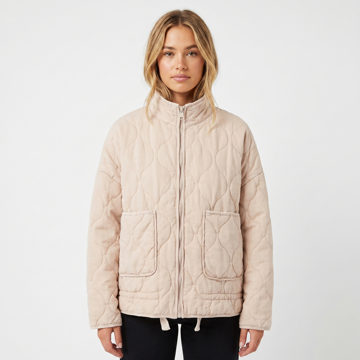 Womens Quilted Anorak – Utility Stand Collar Zip Up