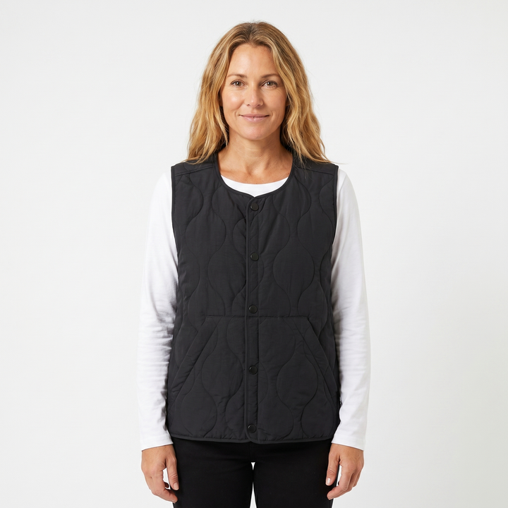 Womens Quilted Liner Vest – Onion Stitch Snap Front