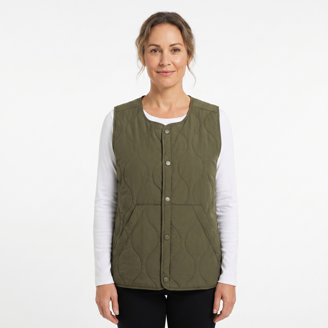 Womens Quilted Liner Vest – Onion Stitch Snap Front
