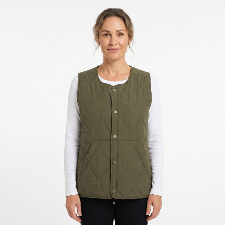 Womens Quilted Liner Vest – Onion Stitch Snap Front