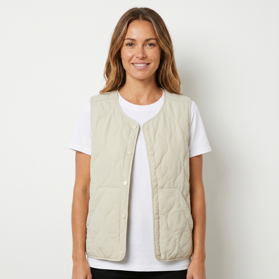 Womens Quilted Liner Vest – Onion Stitch Snap Front