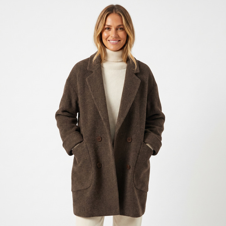 Women's Wool Double-Breasted Coat – Oversized Mid-Length