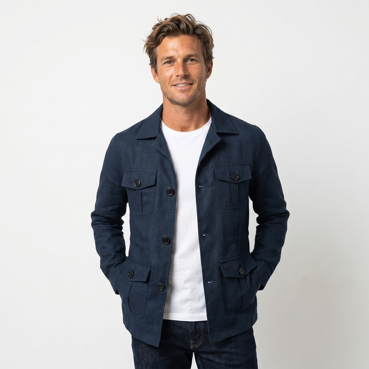 Mens Overshirt – Linen-Look Safari Four Pocket