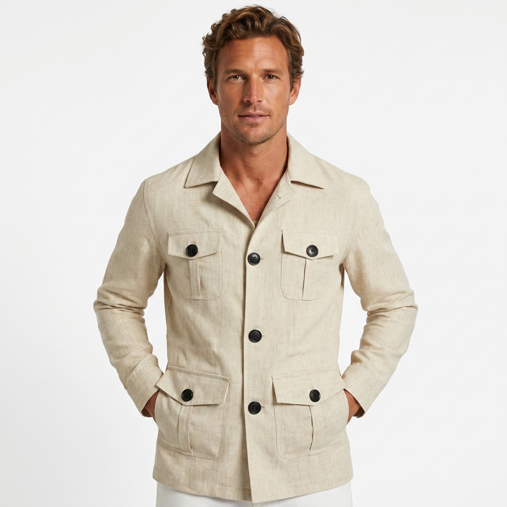 Mens Overshirt – Linen-Look Safari Four Pocket