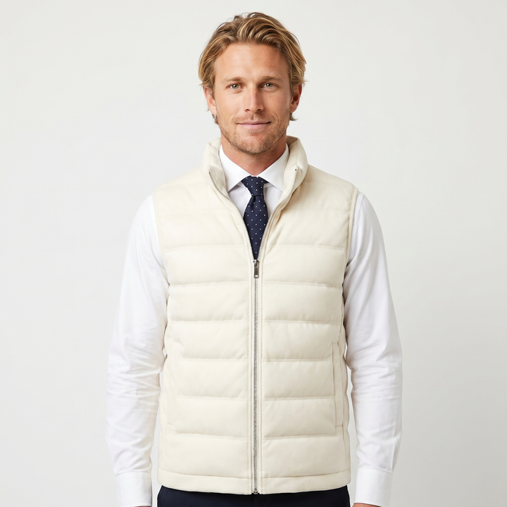 Mens Quilted Vest – Wool-Look Stand Collar Zip Up