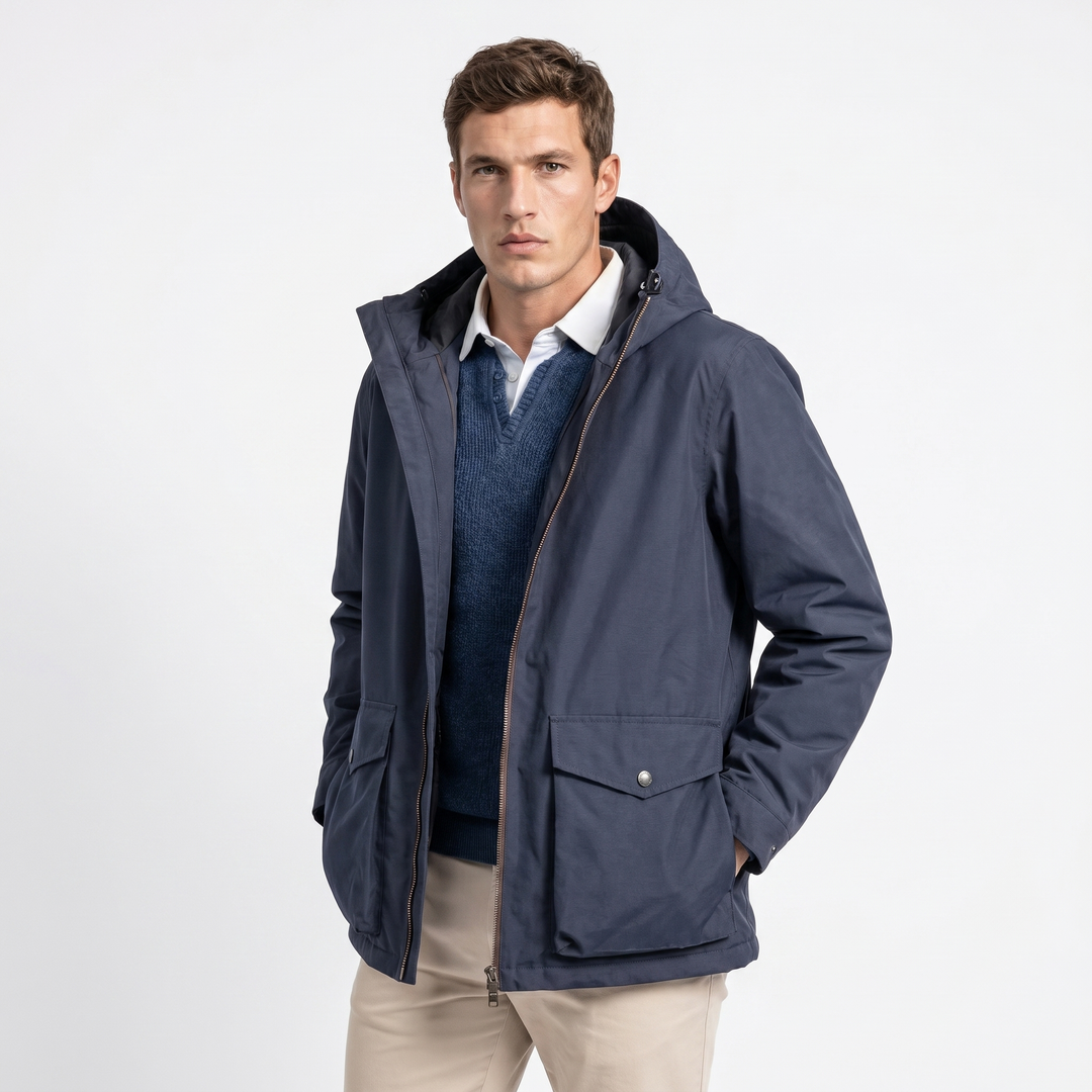 Mens Hooded Jacket – Field Style Two-Way Zip
