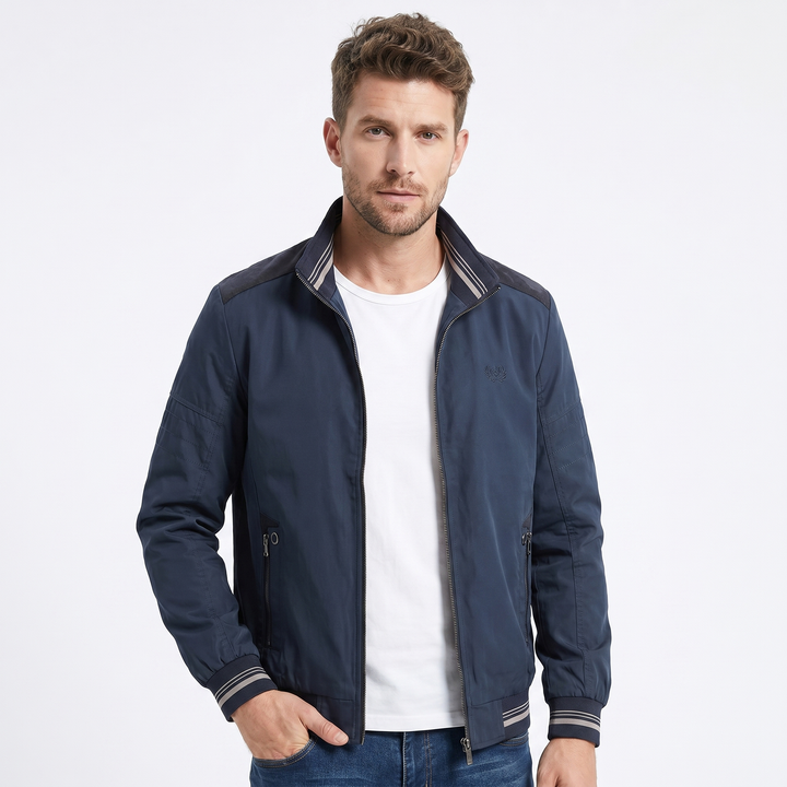 Mens Bomber Jacket – Twill Stand Collar Plaid Lined