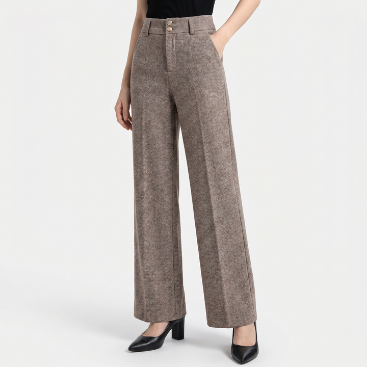 Women's Pant Suit Trousers – Wide Leg High Waist Tweed-Look