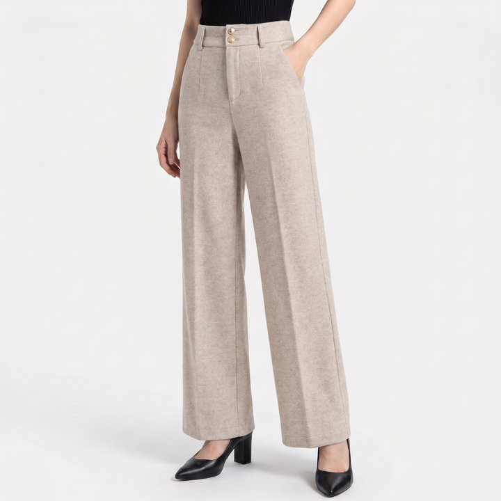 Women's Pant Suit Trousers – Wide Leg High Waist Tweed-Look
