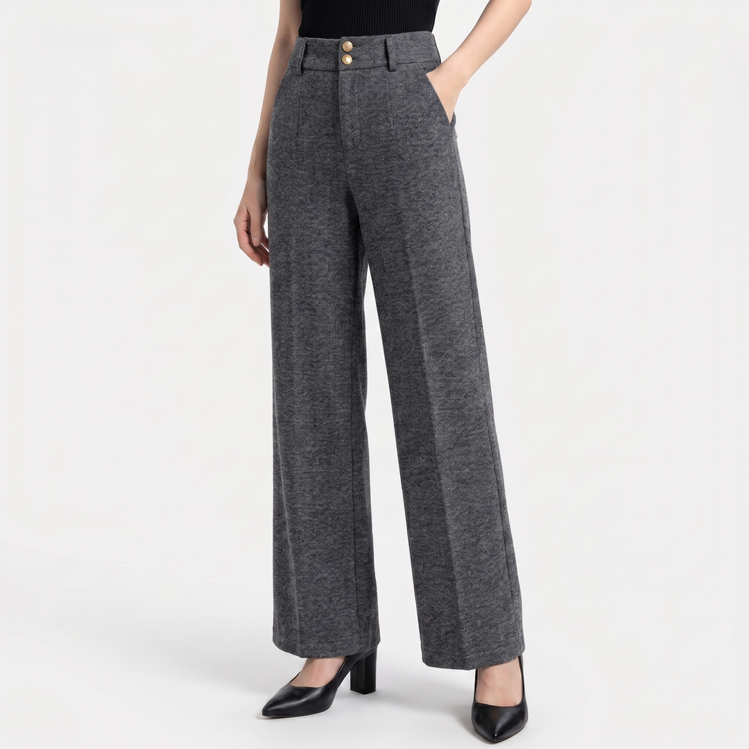 Women's Pant Suit Trousers – Wide Leg High Waist Tweed-Look