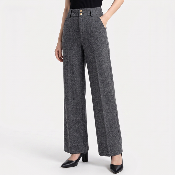Women's Pant Suit Trousers – Wide Leg High Waist Tweed-Look