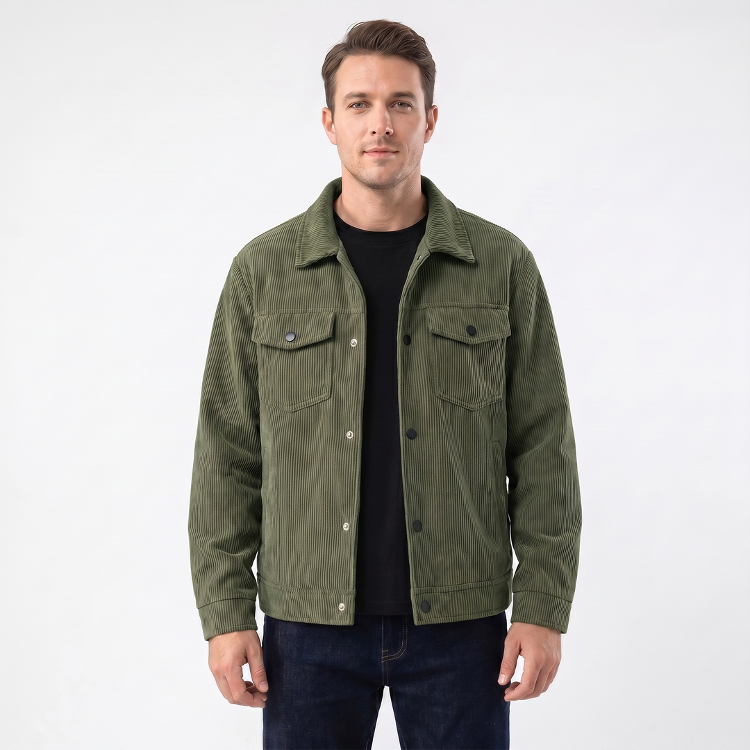 Men's Winter Corduroy Jacket – Wide Wale Trucker Snap Button