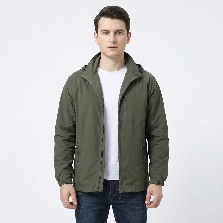 Men's Hooded Jacket – Lightweight Outdoor Shell Zip-Up Multi-Pocket