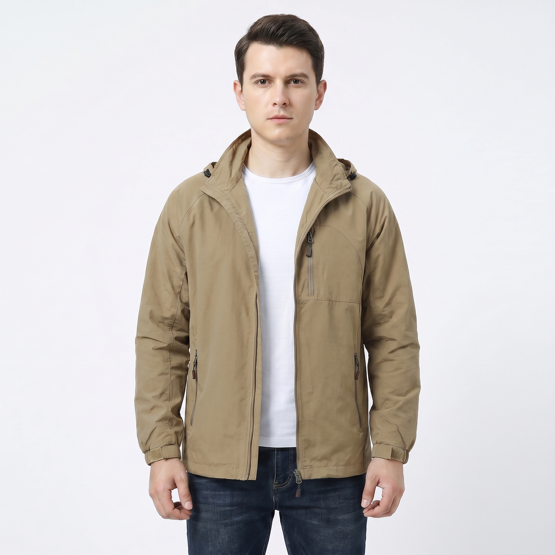 Men's Hooded Jacket – Lightweight Outdoor Shell Zip-Up Multi-Pocket