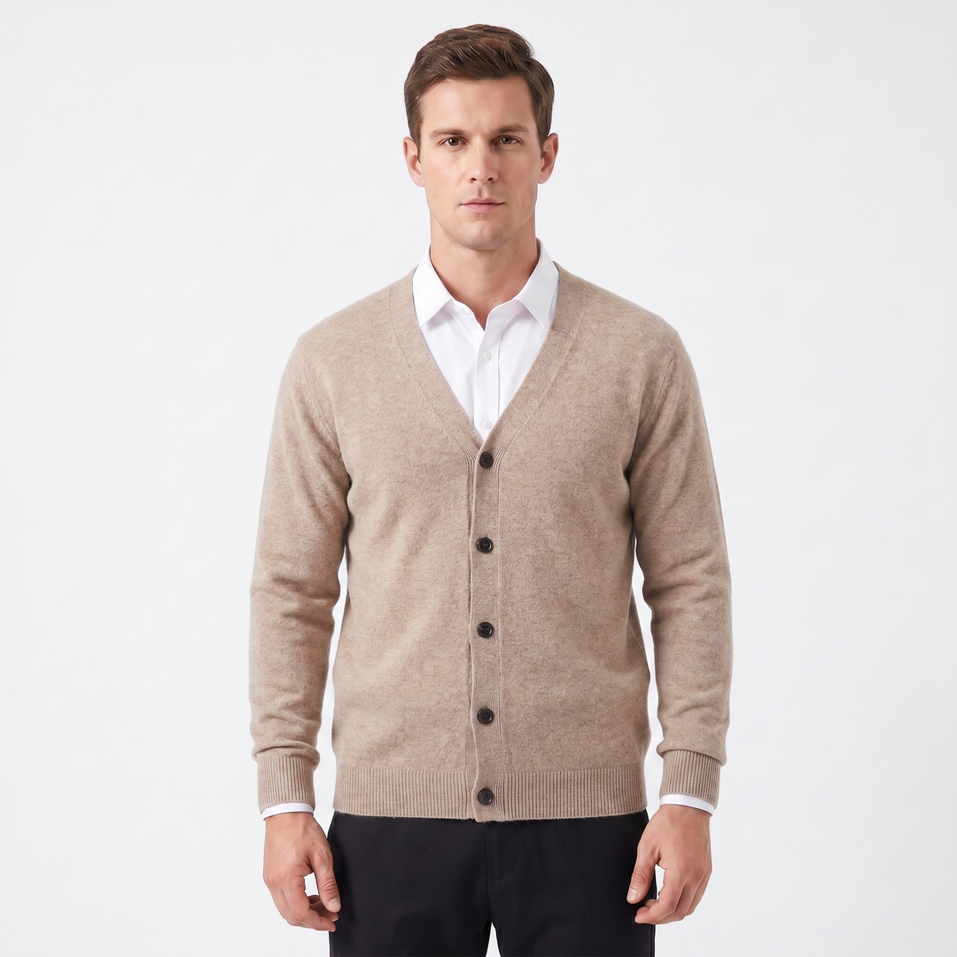 Men's Cardigan – V-Neck Button-Through Fine Knit