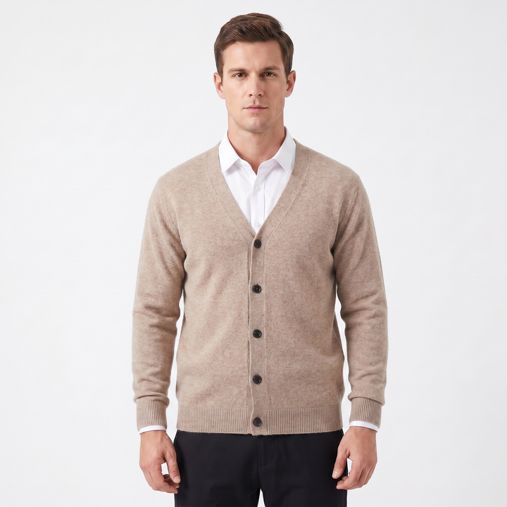 Men's Cardigan – V-Neck Button-Through Fine Knit