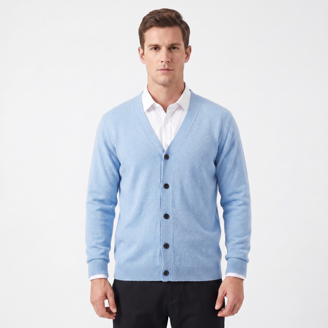 Men's Cardigan – V-Neck Button-Through Fine Knit